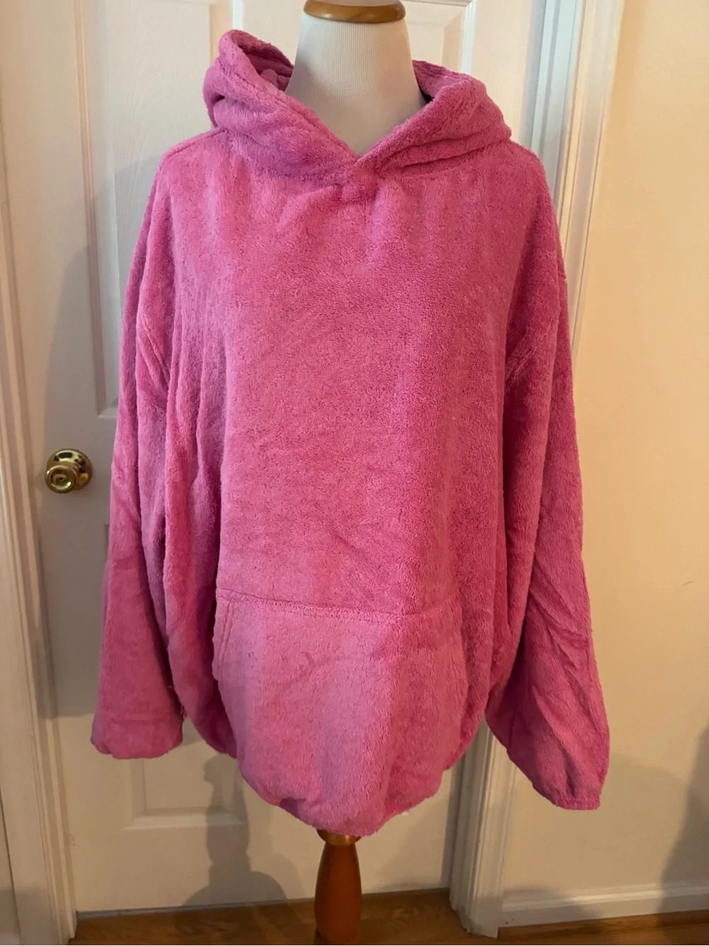 SKIMS Plush Hooded Cover-Up in Bright Pink